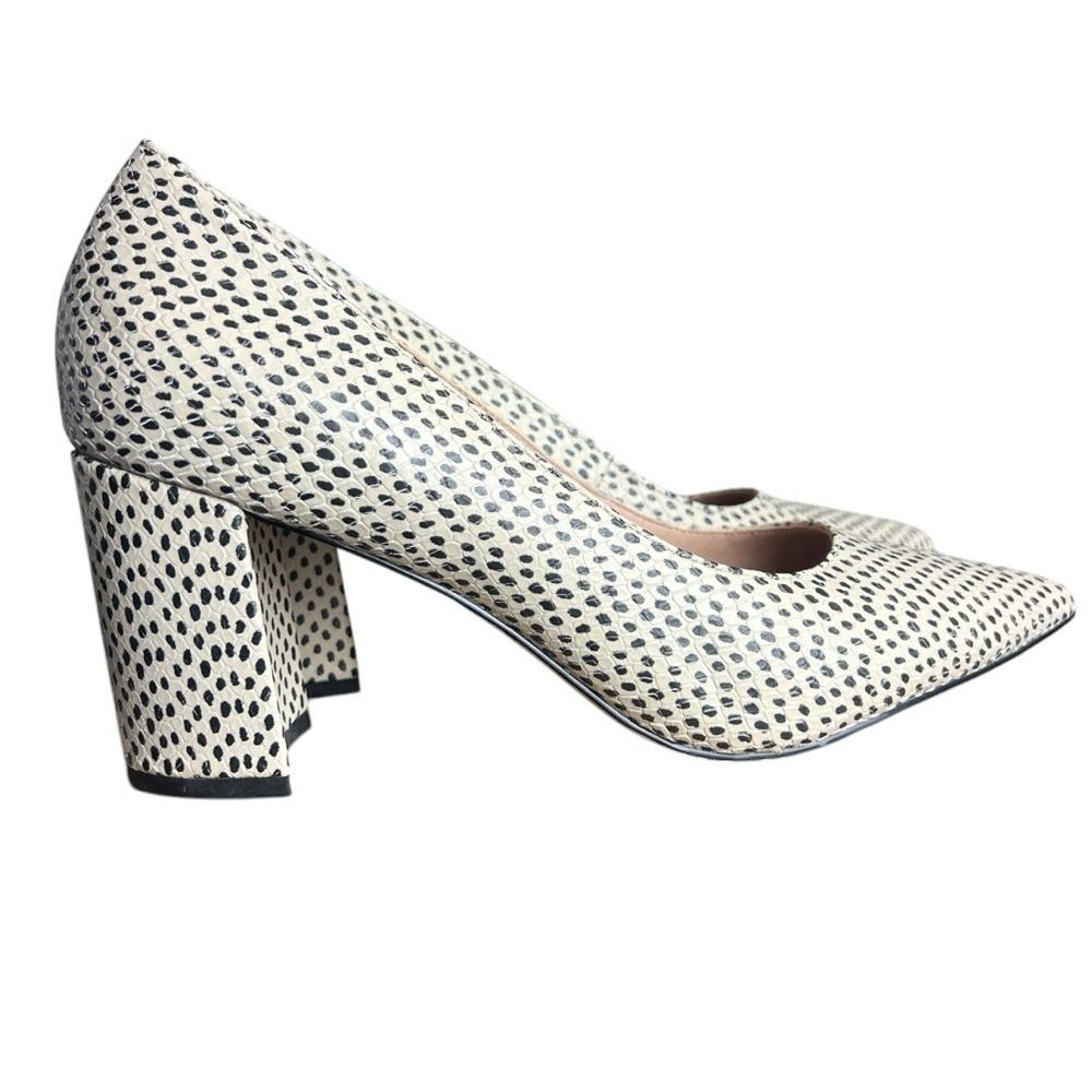 Chelsea & Violet "Maria" Cream & Black Spotted Block Heel Womens Size 8.5
